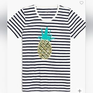 J. Crew Sequin Pineapple Tee, Navy & White Striped, Summer, Spring | XL